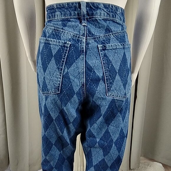 Rue 21 100% Cotton Blue Diamond Check Denim Capri Jeans Pants 5 Pocket Size 12 - Picture 4 of 10
